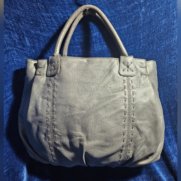 Y2K Carlos Falchi Silver Hobo Leather Handbag Tote - Picture 1 of 8